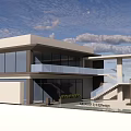 Modern Detached Villa Featuring Large Glass Windows Terrace Staircase And Lighting 3d model