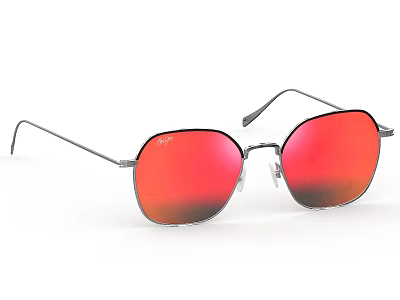 Stylish Geometric Sunglasses With Red Gradient Lenses And Metal Frame 3d model