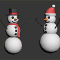 Two Snowmen With Black Top Hat Red Scarf And Santa Hat In Festive Holiday Scene