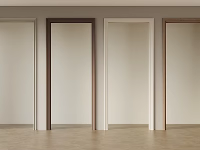 Different Colored Frame Doors In Interior With Light Walls And Wooden Flooring 3d model
