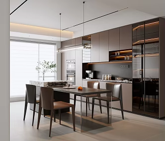 Modern Italian Restaurant Modern Restaurant Dining Table and Chair Sideboard Restaurant Chandelier Table Ornaments Leather Dining Chair Electric Cabinet Dream Curtain 3d model