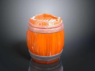Small Orange Wooden Barrel with Metal Hoops Practical Daily Household Item 3d model