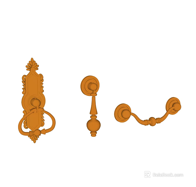 Ornate Door Handles With Various Vintage Designs And Carved Details 3d model 