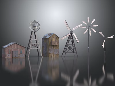 Windmill Propeller Warehouse Fan Flying Equipment Wind Power Game Props Ornaments 3d model