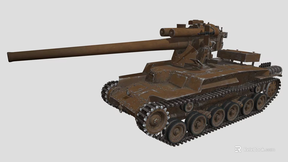 Brown Military Tank With Long Cannon Heavy Tracks And Strong Armor Design 3d model 