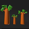 Inflatable Trees with Orange Trunks and Green Canopies in Three Sizes 3d model