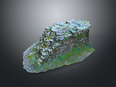 Weathered Stone Wall Model With Mossy Texture And Ruined Structure 3d model