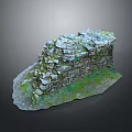 Weathered Stone Wall Model With Mossy Texture And Ruined Structure
