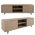 Modern Wooden TV Stand With Drawers Open Shelves And Slim Legs