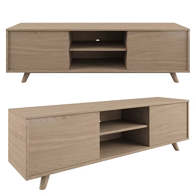 Modern Wooden TV Stand With Drawers Open Shelves And Slim Legs 3d model