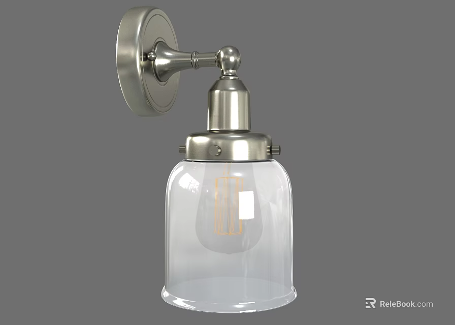 Stylish Silver Wall Lamp With Metal Bracket And Transparent Glass Shade 3d model 