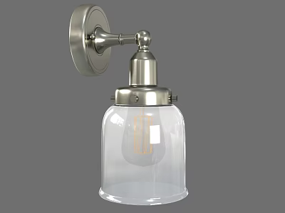 Stylish Silver Wall Lamp With Metal Bracket And Transparent Glass Shade 3d model