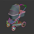 Modern Gray Baby Stroller With Yellow Handle Canopy And Four Wheels