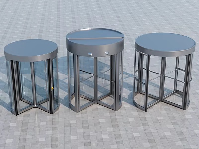 Modern Security Turnstiles With Glass Panels And Metal Frames On Tile Floor 3d model