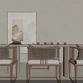 Traditional Chinese Wooden Tea Table And Chairs With Wall Art Tea Set And Simple Design