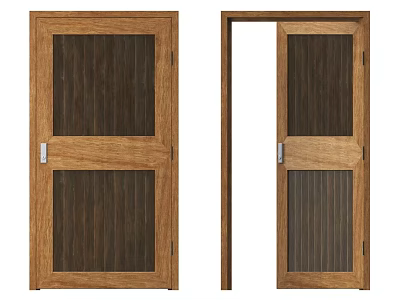 Double Wooden Swing Door With Glass Panel And Wood Frame For Home Interior Use 3d model