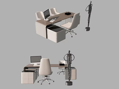 Modern Office Desk With Spacious Desktop Computer Ergonomic Chair And Storage Drawers 3d model
