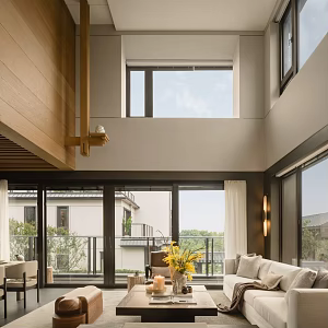 Modern Villa Living Room Middle Style Villa Living Room Sofa Coffee Table Combination Empty Villa Living Room Coffee Table Floriculture Potted Plant 3d model