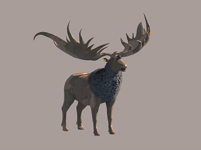 Majestic Moose With Large Antlers Brown Body And Dark Neck Fur 3d model