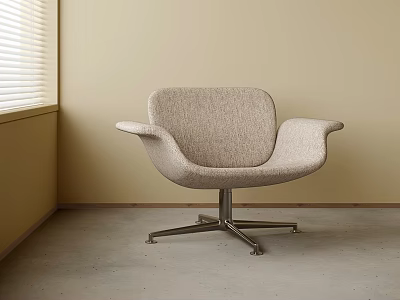 Light Beige Fabric Single Chair with Armrests and Metal Star Shaped Base on Concrete Floor 3d model