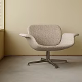 Light Beige Fabric Single Chair with Armrests and Metal Star Shaped Base on Concrete Floor
