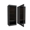 Black Wine Refrigerator With Open Glass Door And Multiple Bottle Storage Shelves