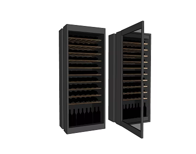Black Wine Refrigerator With Open Glass Door And Multiple Bottle Storage Shelves 3d model