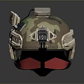 Tactical Military Helmet With Camouflage Pattern Top Mounted Attachments And Side Components 3d model