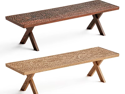 Wooden Benches With X Shaped Legs And Textured Surfaces In Two Tones 3d model