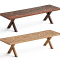 Wooden Benches With X Shaped Legs And Textured Surfaces In Two Tones