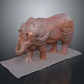 Detailed Rhinoceros Sculpture Carved From Red Stone On Gray Base