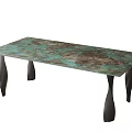 Stylish Dining Table With Green Brown Textured Surface And Black Curved Legs Design