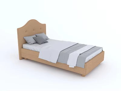 Simple Modern Single Bed With Curved Upholstered Headboard Button Details And White Gray Bedding 3d model