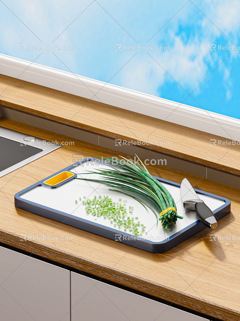 chopping board stainless steel chopping board knife 3d model