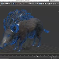 Wild Boar With Shaggy Mane And Gray Fur In Realistic Standing Posture
