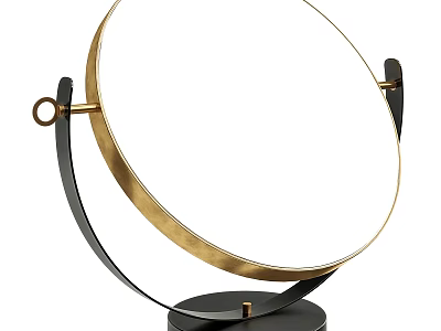 Round Decorative Mirror With Gold Circular Frame And Black Metal Stand Design 3d model