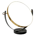 Round Decorative Mirror With Gold Circular Frame And Black Metal Stand Design