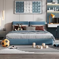 Modern Kids Room Interior Design With Blue Headboard Bed Soccer Ball Toy And Study Desk