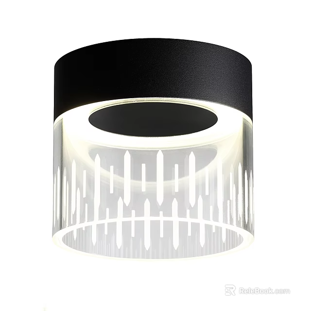 Modern Black Top Ceiling Light With Transparent Lampshade White Stripe Pattern And Light Ring 3d model 