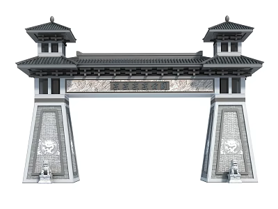 Classic Chinese Paifang Archway Featuring Pagoda Style Roofs And Stone Carvings 3d model