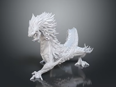 White Dragon Fantasy Character Sculpture For Game And Movie With Detailed Mane And Wings 3d model