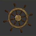 Vintage Wooden Ship Wheel With Brass Center And Classic Design