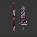 Traditional Weapon With Wooden And Metal Hilt Red Gemstone Accents And Decorative Ornaments