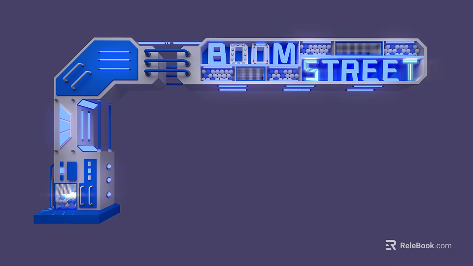 Bloom Street Event Entrance Featuring Blue Illuminated Modern Design And Lighting 3d model 