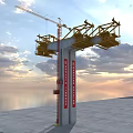 Concrete Construction Pillar Supporting Bridge Structure With Crane And Heavy Machinery 3d model