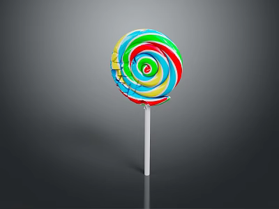 Colorful Spiral Lollipop with Bright Red Blue Green Yellow Swirls on White Stick Dark Background 3d model