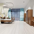 Modern Hospital Outpatient Ward Interior With Wooden Furniture And Curtains