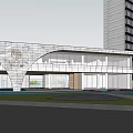 Modern Luxury Sales Office Building Exterior Design with Curved Structure Glass Curtain Wall and Greenery