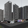 Modern High Rise Commercial Complex With Entrance Plaza Large Digital Screen And Pedestrians