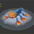 Vibrant Blue Fantasy Creature With Orange Claws Head And White Cloud Like Surroundings